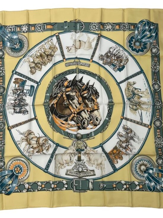 Hermes Accessories - Hermes Scarf Silk Carre 90 Chevaux de Trait Yellow